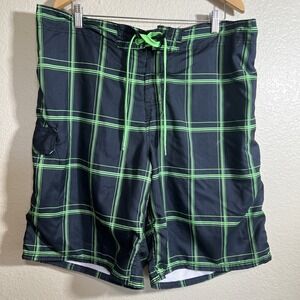 OP Mens XL Swim Board Shorts Black Green